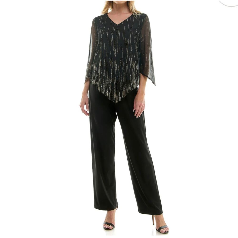 Luxology Pant Set Women's 3X 2-Piece V-Neck Blouse Straight Leg Pant Black NWT